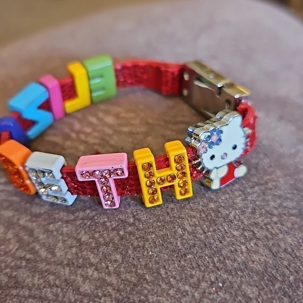 3/$30 HELLO KITTY Red Sequin Personalized Slider Name Elizabeth Wristband